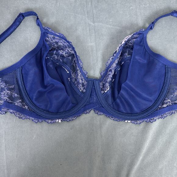 Wacoal Embrace Lace Bra Size 34DD Dark Blue Purple Unlined Underwire 65191 - Picture 5 of 7